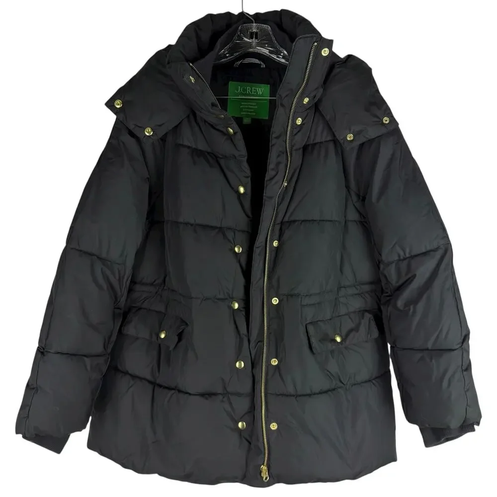 J. Crew New Chateau Puffer Coat Water Resistant Black Size M